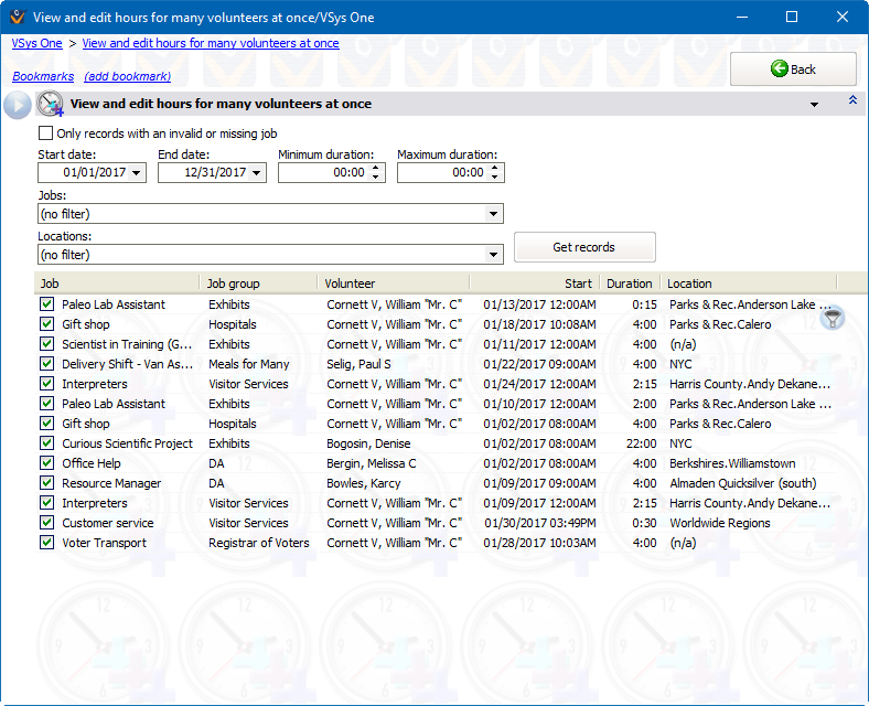 View and Edit Hours for many volunteers at once screen